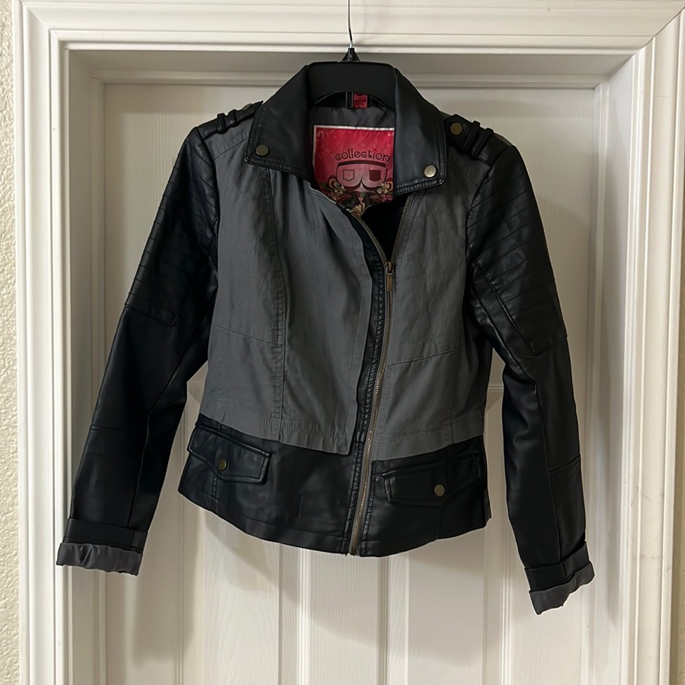 Collection by Bernardo Faux leather/ canvas biker jacket